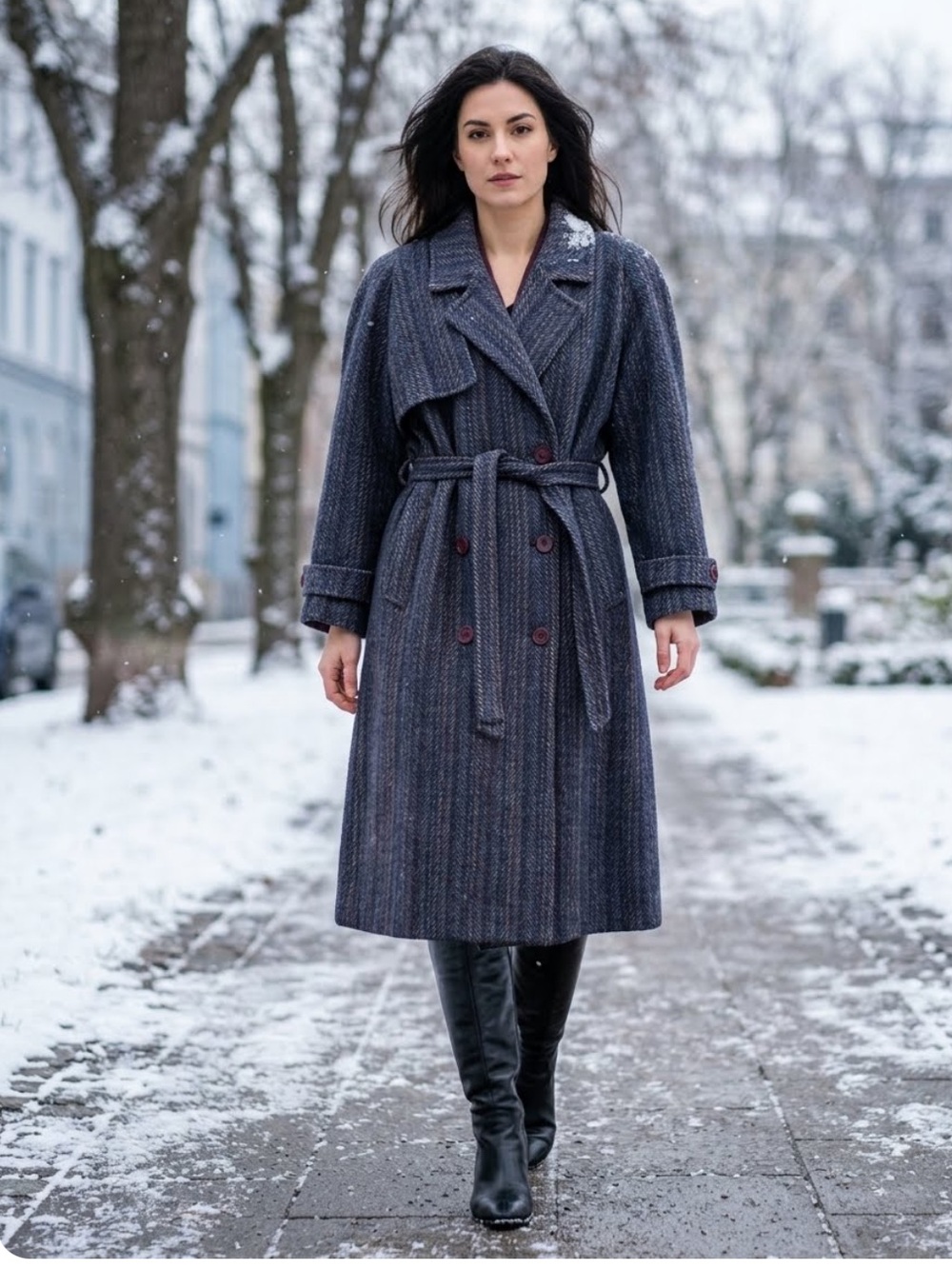 Vintage London Fog Wool Tweed Trench Coat | Size 14 | Double-Breasted Long Lined